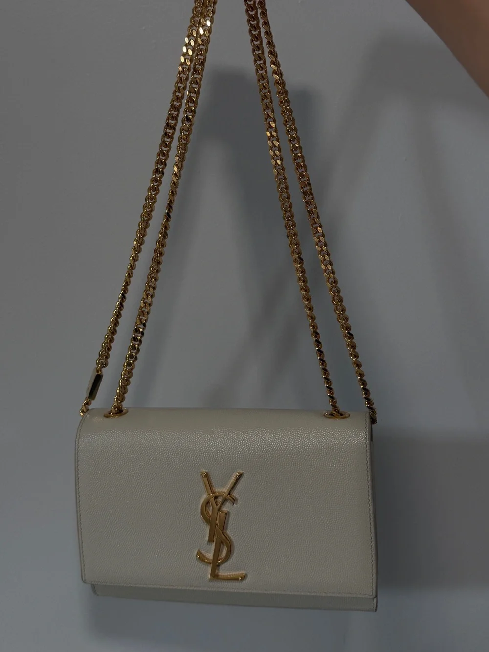 Saint Laurent White Leather Shoulder Bag with Gold Hardware